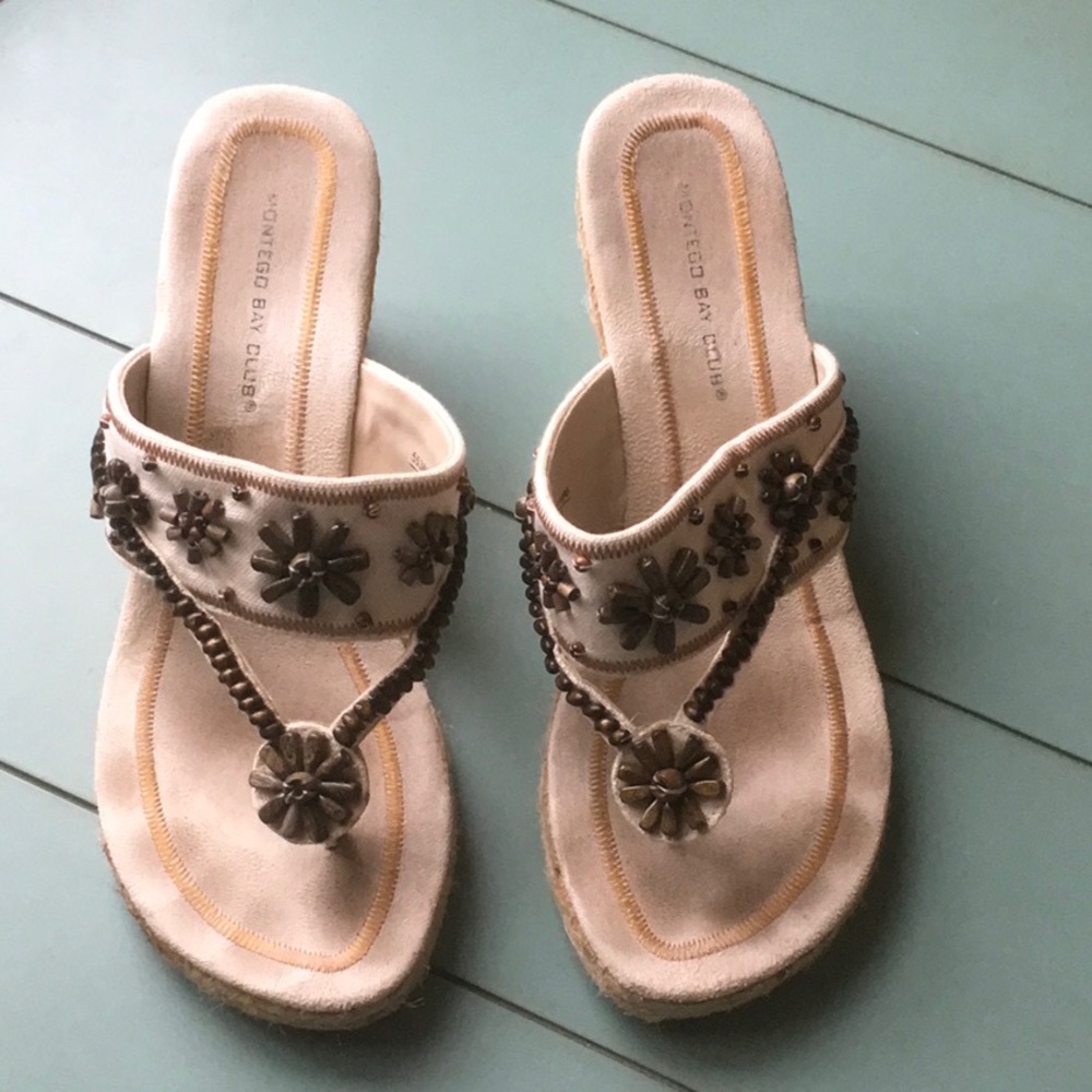 Montego Bay Club Natural Marie Thong Sandal Sz 8W